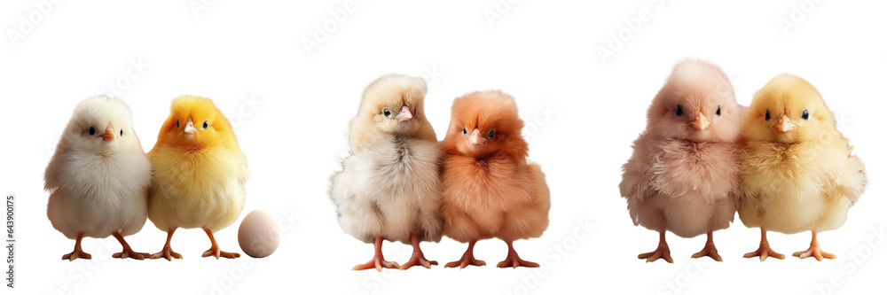 Obraz premium Two tiny chickens alone on a transparent background
