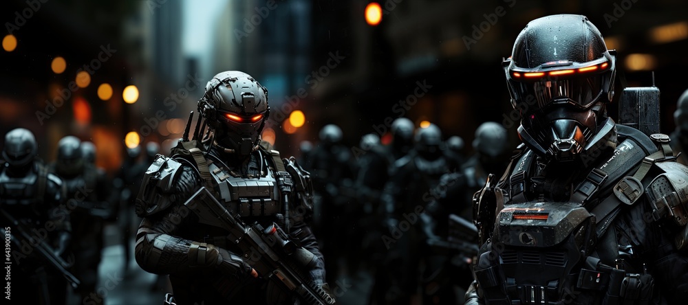 Special forces soldier police, swat team member. in action , Poster concept for police,Generated with AI security or military, - obrazy, fototapety, plakaty 