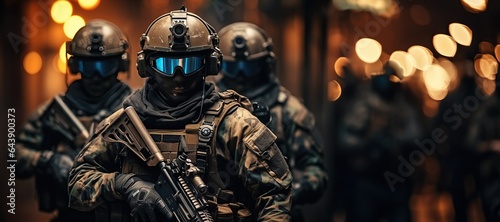 Special forces soldier police, swat team member. in action , Poster concept for police,Generated with AI security or military, photo