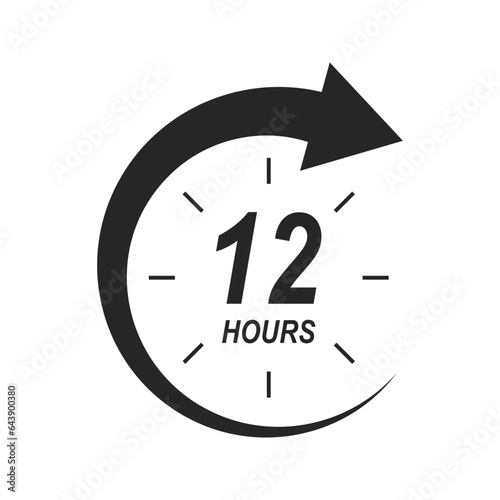 12 hours or half day icon with circle arrow. Shipping delivery symbol. Special offer sign. Discount pictogram. Customer service label. Vector graphic illustration.