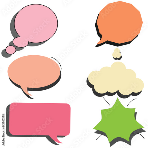 Set of flat colorful bubble speech vector. Banners, price tags, stickers, posters, badges. 