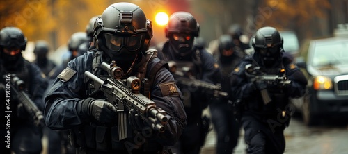 Special forces soldier police, swat team member. in action , Poster concept for police,Generated with AI security or military,