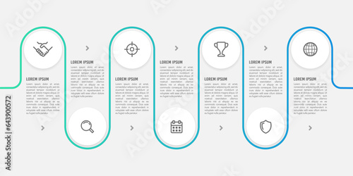 7 processed thin curve infographic design templates. Business workflow project. Vector illustration.
