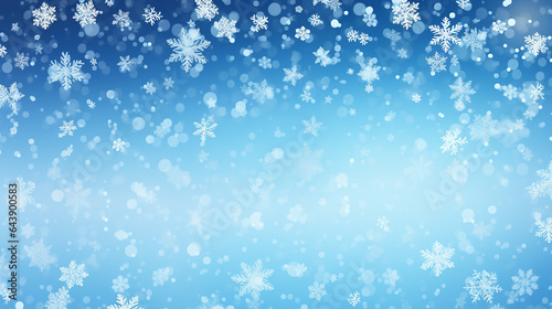 winter blue background with falling snow. Christmas background in white and blue