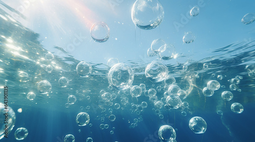 air bubbles under water with sunlight 3d rendering