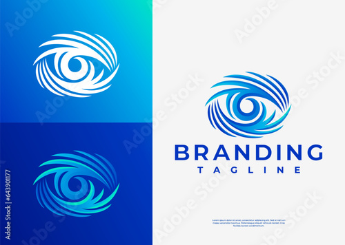 Line swoosh optical eye abstract logo design template