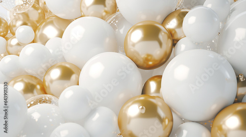 gold and white balloons 3d rendering