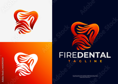 Modern abstract dental tooth flame fire logo design branding