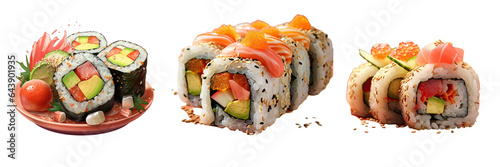 Sushi roll with crab stick and cucumber transparent background