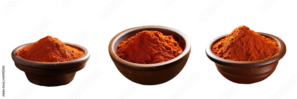 transparent background with bowl of paprika powder