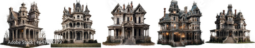 Set Collection of Halloween haunted house Spooky Night, Isolated on transparent background, Realistic Halloween dark house PNG illustrate.