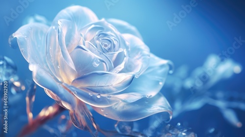 Winter's chill magical frozen ice blue rose flower - generative AI