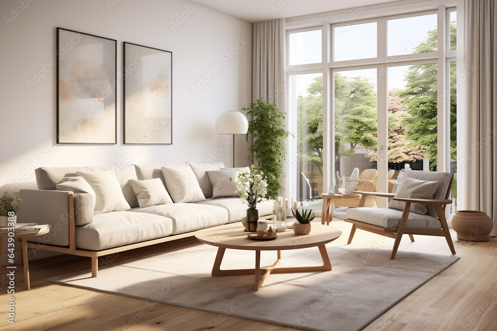 Fototapeta premium modern living room with fireplace
