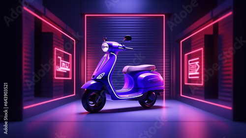 3d neon online shopping and free delivery by scooter photo