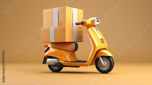 fast delivery fast service with scooter and truck, scooter, airplane. Airplane and truck with cardboard boxes. Courier service Delivery 3d render
