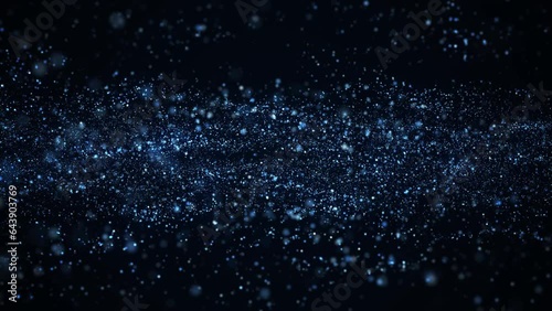 青のキラキラ、星のパーティクル背景素材。銀河、宇宙。ループ