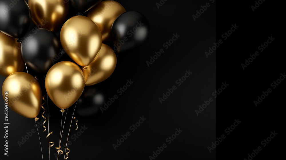 gold and black balloons bunch on black background gold and black balloons bunch on black background