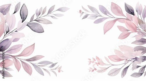 watercolor hand painted leaves frame watercolor pink floral background © pjdesign