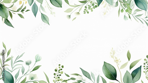 watercolor hand painted leaves frame watercolor green floral background