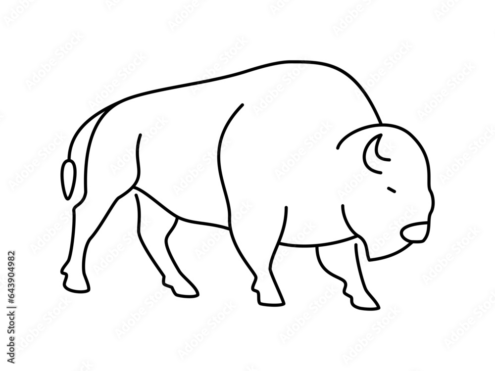 Bison linear vector icon. Isolated outline of an bison on a white background. Bison drawing.