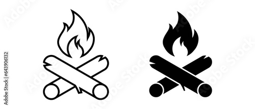 Bonfire vector icon set. Outline campfire symbol