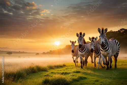 A dazzle of zebra grazing on grass