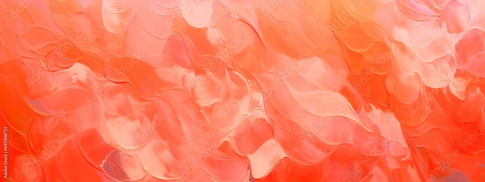 Closeup of abstract rough orange art painting texture background wallpaper illustration, with oil or acrylic brushstroke waves, pallet knife paint on canvas