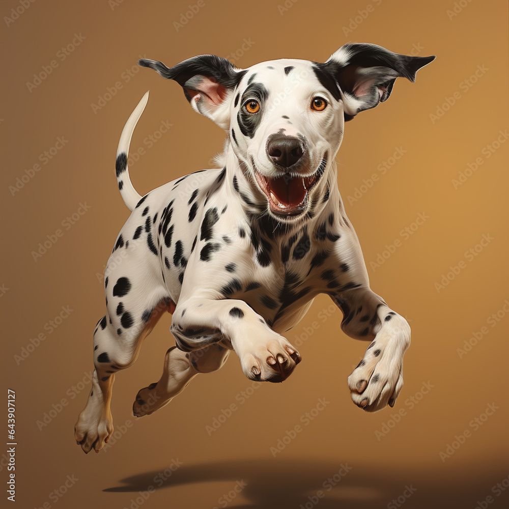 Image of a smiling dalmatian dog in a good mood. Pet. Animals. Illustration, Generative AI. - obrazy, fototapety, plakaty 
