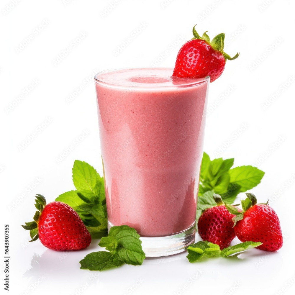 Glass of strawberry smoothie isolated. Glass of strawberry smoothie isolated.