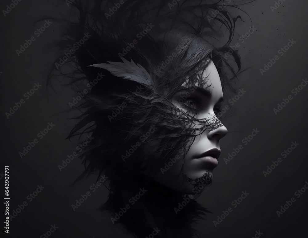 Digital graphic art dark portrait of a person Digital graphic art dark portrait of a person