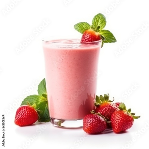 Glass of strawberry smoothie isolated.