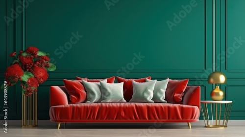 Modern living room in emerald colors