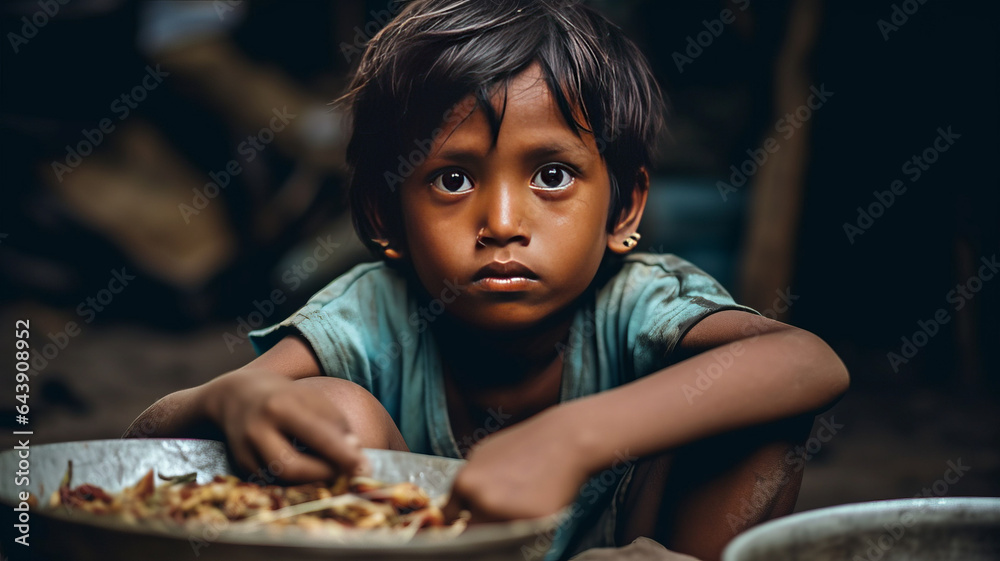 boy Hungry starving poor little child looking at the camera. generative ai boy Hungry starving poor little child looking at the camera. generative ai
