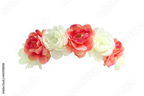Red White Rose Flower Crown front view isolated on white background with clipping paths © wichientep