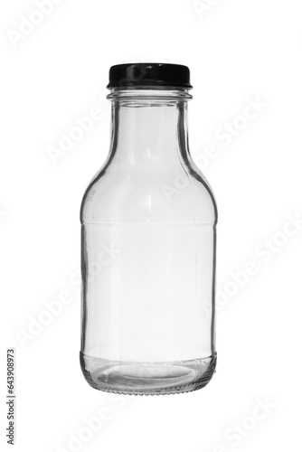 Long Neck Glass Bottle Black Cap isolated on white background with clipping paths
