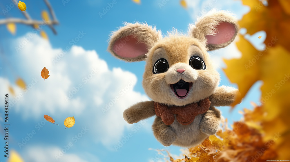 plush rabbit toy cartoon autumn leaves background leaf fall abstract generated hare blank calendar yellow leaves on sky background, plush rabbit toy cartoon autumn leaves background leaf fall abstract generated hare blank calendar yellow leaves on sky background,