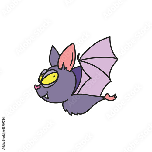 Funny doodle bat. Cartoon illustration of a sly purple bat isolated on a white background. Vector 10 EPS.