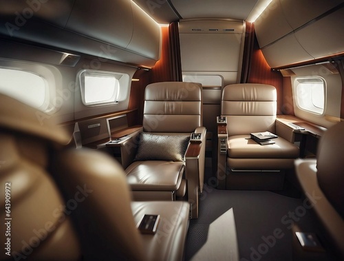 first class business luxury seats for vacations or corporate airplane travel concept