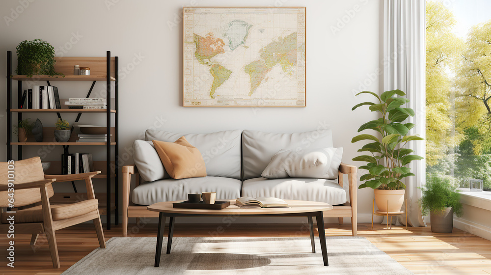 Fototapeta premium Stylish Living Room Interior Mockup, Modern Interior Design, 3D Render, 3D Illustration