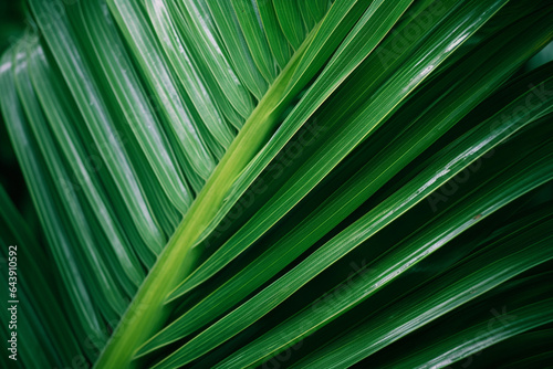 Close-up of a palm tree leaf, large palm leaf, Generative AI © Kafi