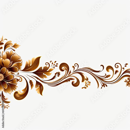 Brown gold luxury decorative Filigree Elaborate on white Background, AI Generated