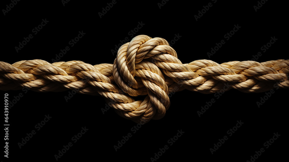 the gordian knot of rough rope is isolated on a black background the gordian knot of rough rope is isolated on a black background