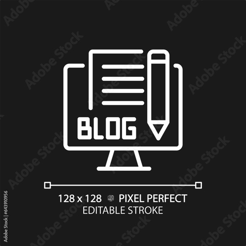 2D pixel perfect editable white blog icon, isolated vector, thin line illustration representing journalism.
