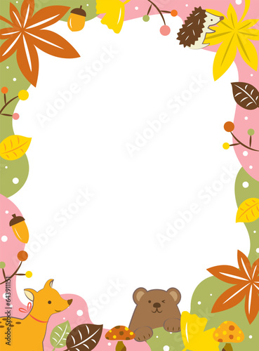 紅葉とかわいい動物のフレーム