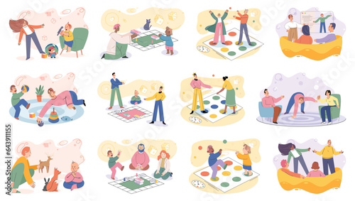 Game together. Family fun. Friendship time. Vector illustration. The spirit of friendship shines bright when playing games together Happy fun activities like playing games strengthen bond among