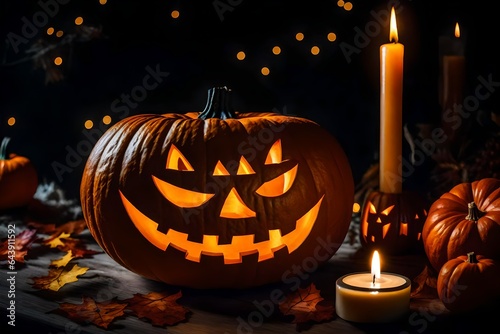 halloween pumpkin with candles AI Generated  © Ushtar