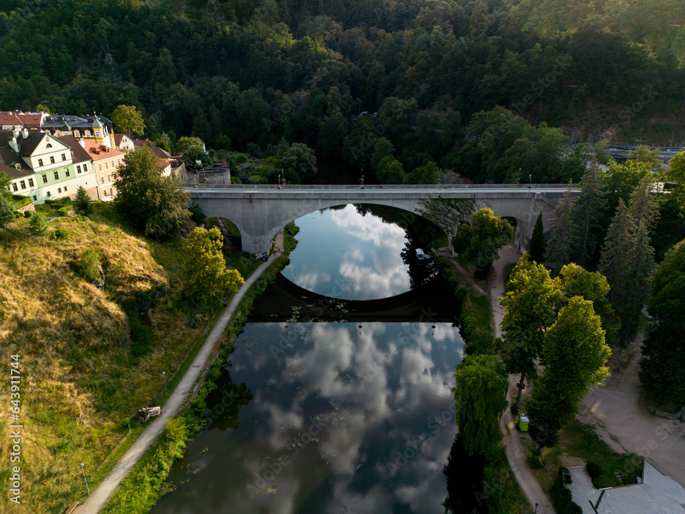 The beautiful city of Loket in the Czech Republic, the beautiful center at the top is the castle of Loket