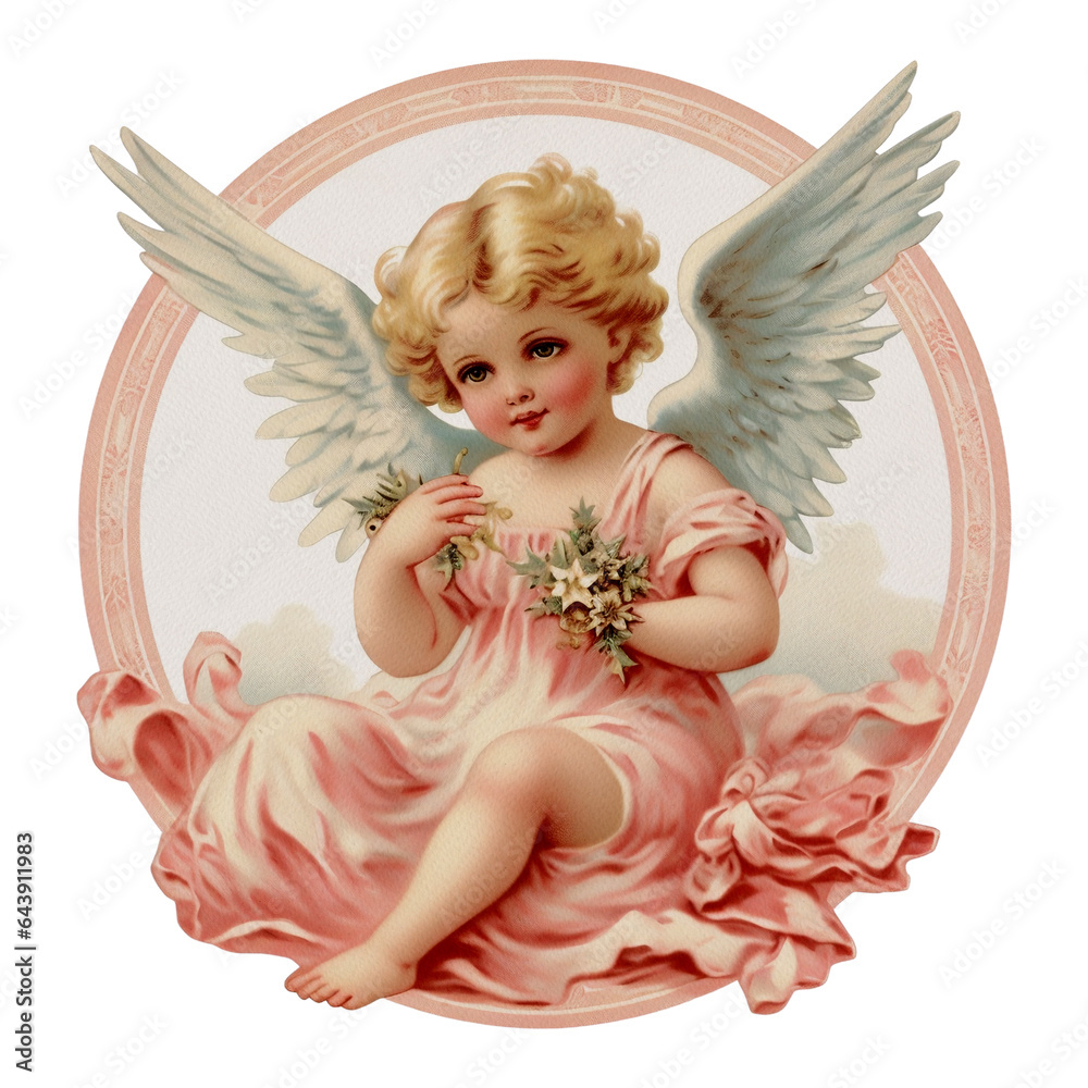 Fototapeta premium Romantic Vintage Holy Angel Christmas Pink Watercolor Clipart Illustration