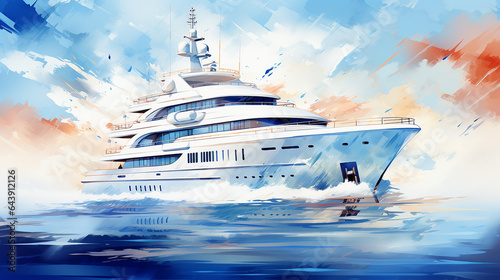 beautiful watercolor luxury yacht over ocean water background