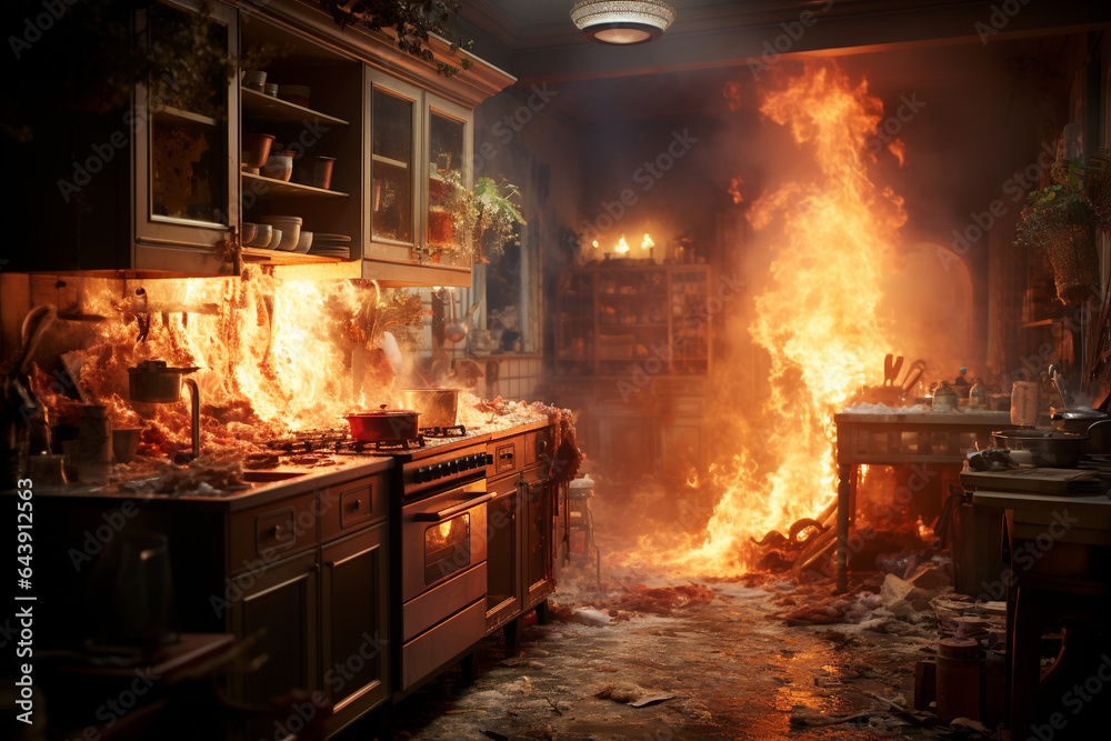 Burning kitchen at home Burning kitchen at home
